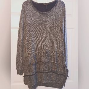 BCBG Silver Mesh ruffle long sleeve dress